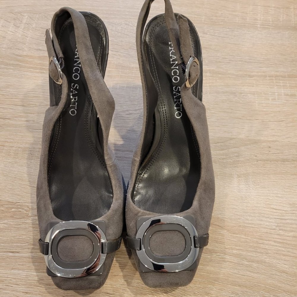 Franco Sarto Grey Suede Slingback Heels